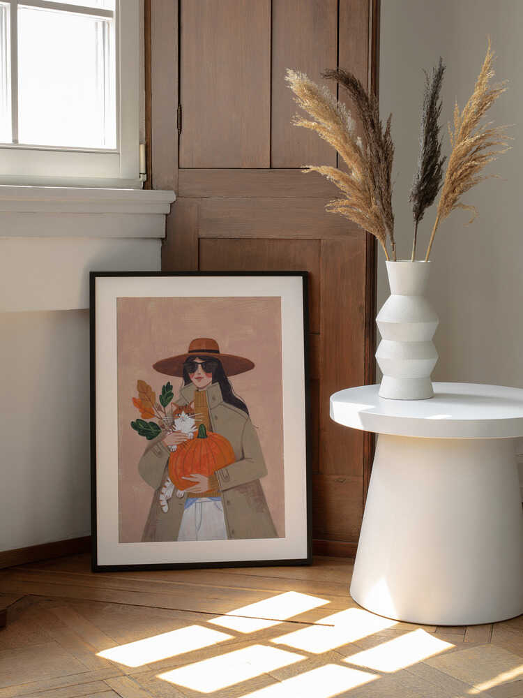 Woman in autumn in warm earth tones, arte de Caroline Bonne Müller enmarcado en una pared