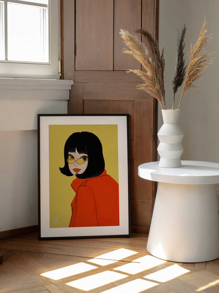 Stylish Woman Yellow Glasses, arte de Dianne Nicole Fernando enmarcado en una pared