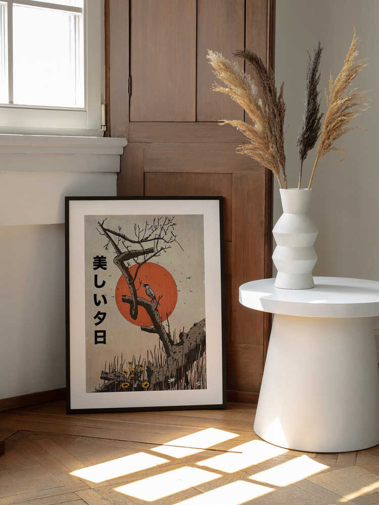 Singing Bird Sunset, arte de Nicholas enmarcado en una pared