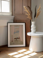 Paris Window View Illustration with Rustic Desk, arte de Katharina Puritscher enmarcado en una pared