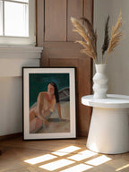Bather and Boat, arte de Tore Bahnson enmarcado en una pared
