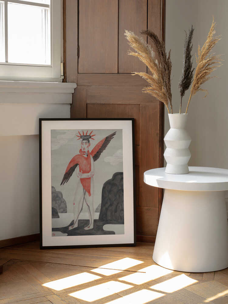 Flamingo Dream Figure, arte de Luca di Napoli enmarcado en una pared
