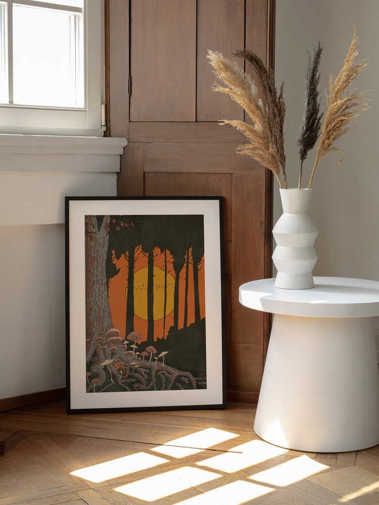 Twilight Mushroom Forest, arte de Nicholas enmarcado en una pared