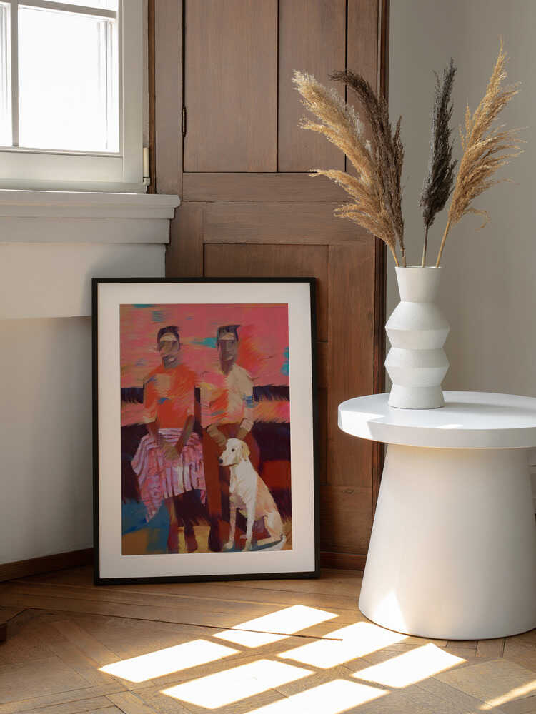 Warm Family Dog Portrait, arte de Uma Gokhale enmarcado en una pared