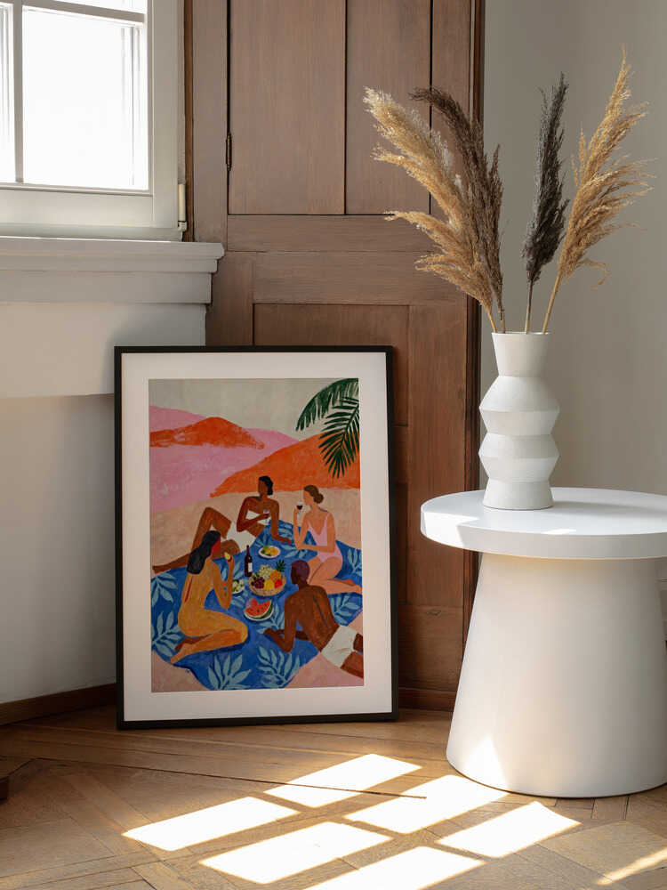 Summer Beach Picnic, arte de Uma Gokhale enmarcado en una pared