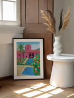 Pink Villa Pool Day, arte de Petra Lizde enmarcado en una pared