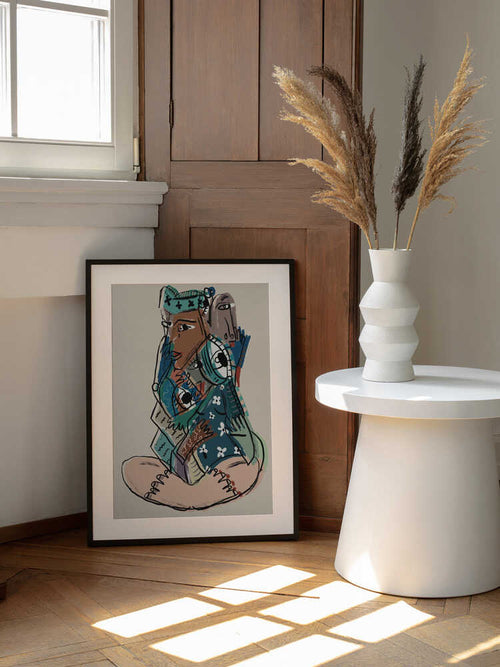 Abstract Reading Figure, arte de GIovanna Gil Alves enmarcado en una pared