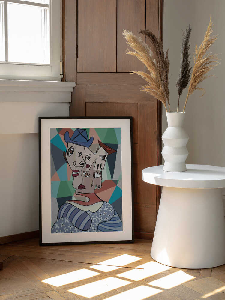 Colorful Cubist Portrait, arte de GIovanna Gil Alves enmarcado en una pared