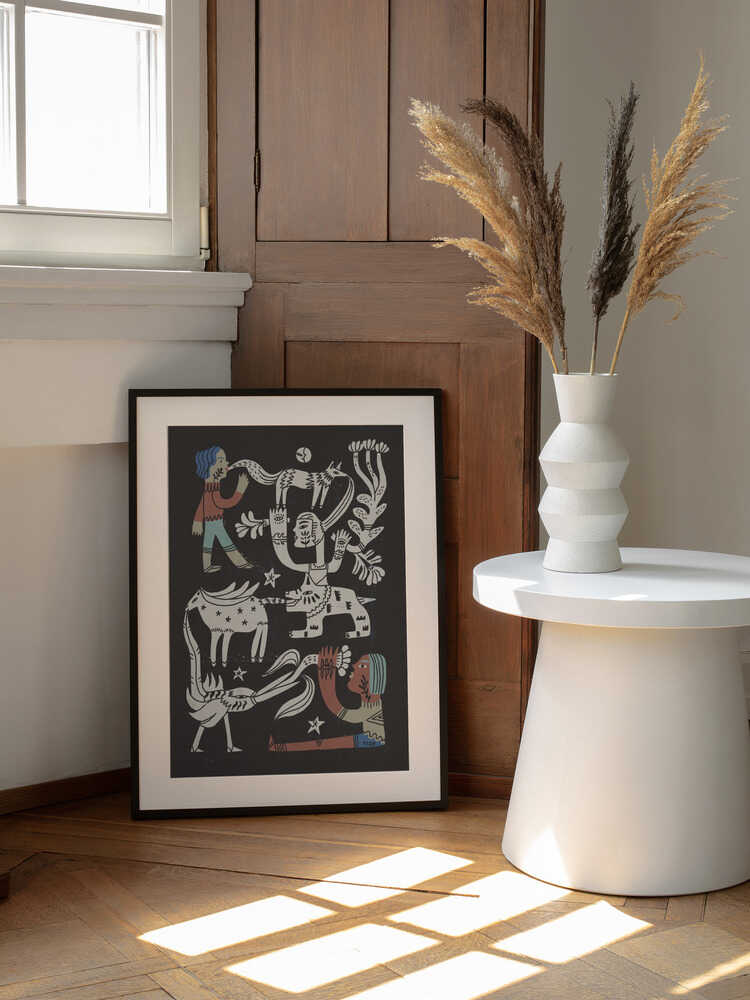 Tribal Spirit Animals, arte de Raipa Studio enmarcado en una pared