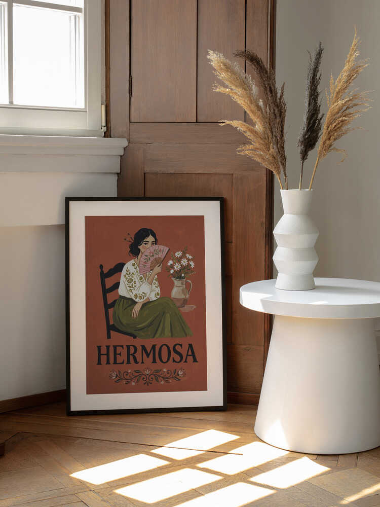 Hermosa with Fan, arte de Andreas Magnusson enmarcado en una pared