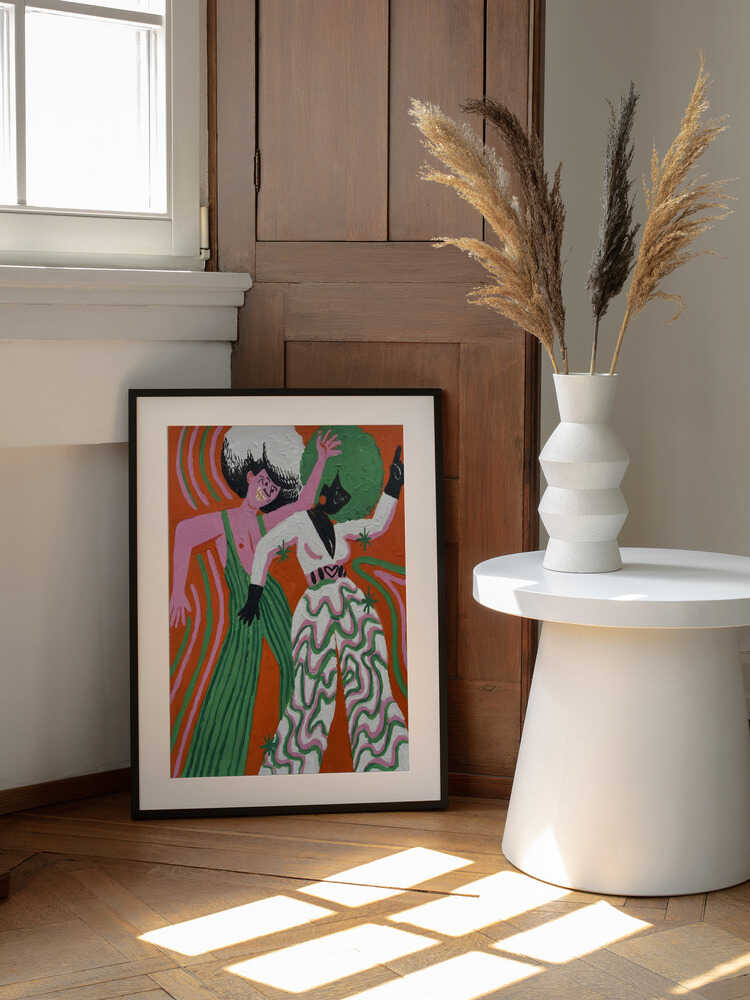 Retro Disco Dancers, arte de HUGO enmarcado en una pared