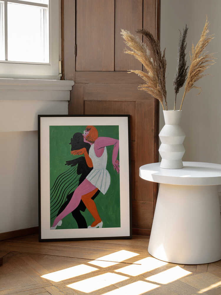 Dancing Woman Silhouette, arte de HUGO enmarcado en una pared