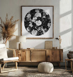 Monochrome Peonies and Butterflies, arte de Sue Skellern