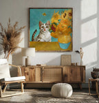 Curious Cat and Sunflowers, arte de Marja van den Hurk