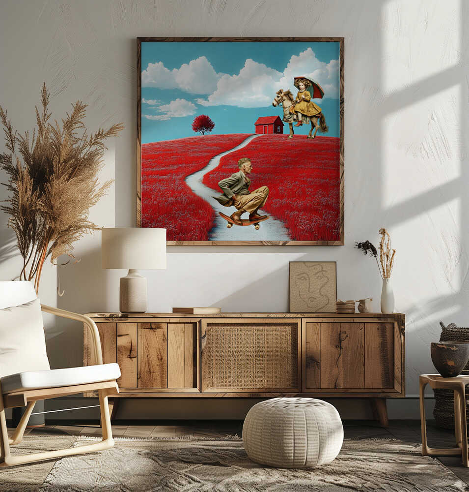 Skateboard Man Pony Girl, arte de Sue Skellern