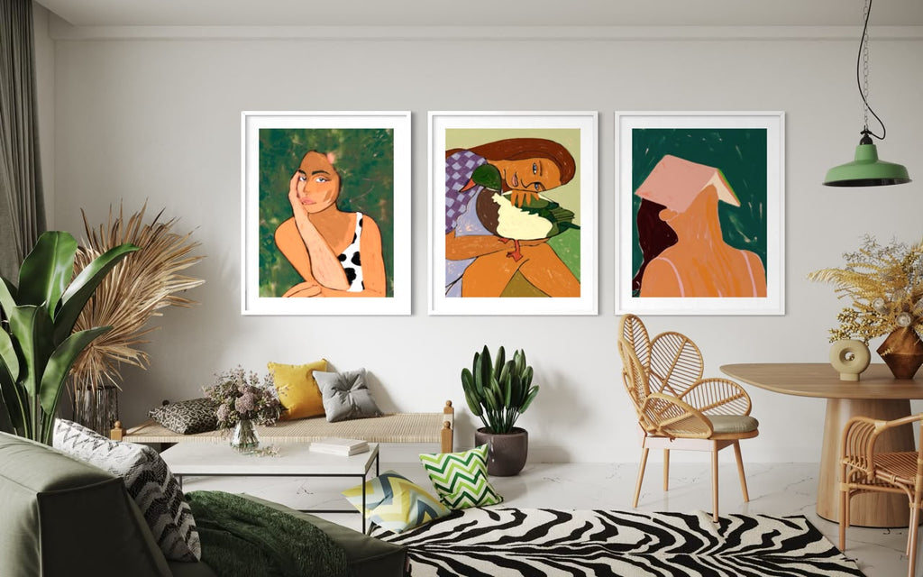 Retratos Contemporáneos · Trío — marco blanco
