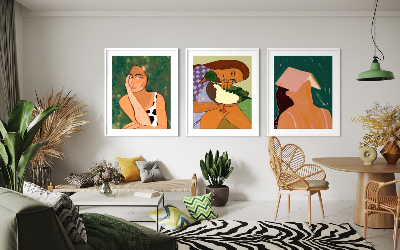 Retratos Contemporáneos · Trío — marco blanco