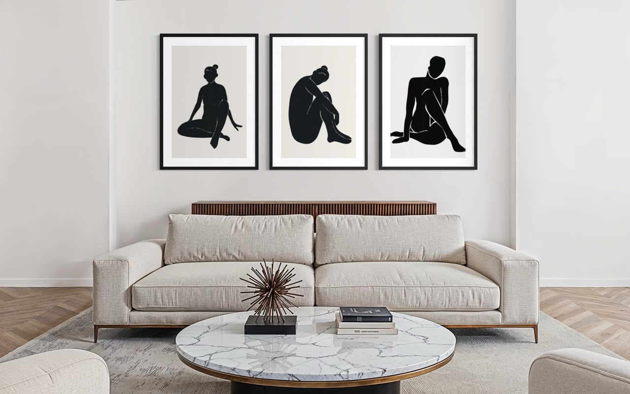 Figuras en Tinta · Trío — set de 3 cuadros enmarcados, La Pared