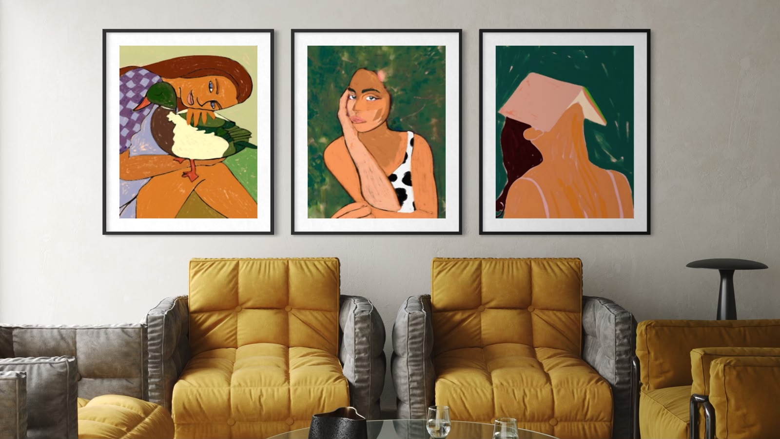 Retratos Contemporáneos · Trío — set de 3 cuadros enmarcados, La Pared