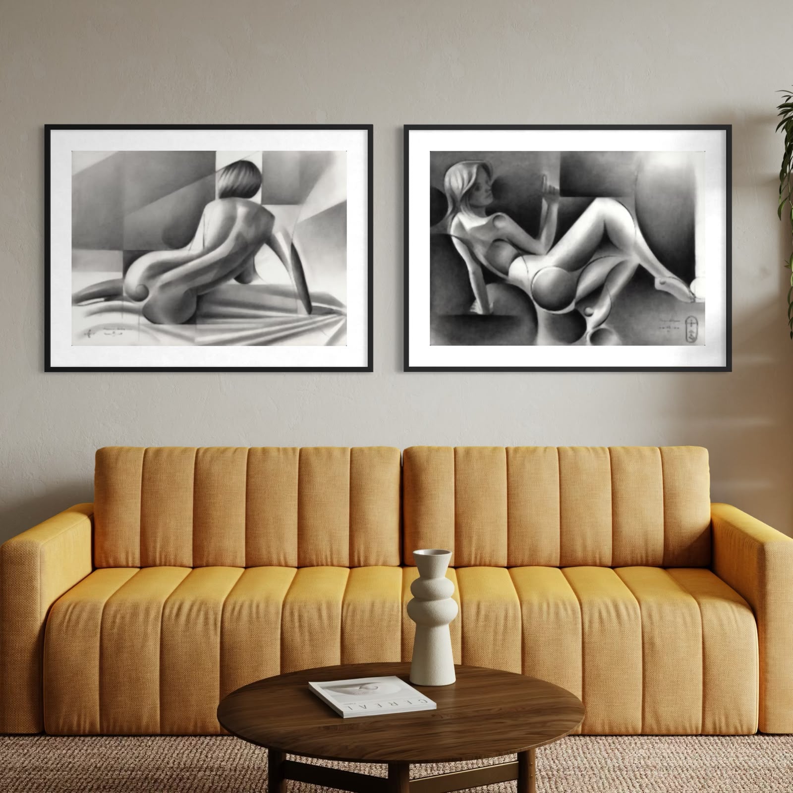 Musa en Carboncillo · Dúo — set de 2 cuadros enmarcados, La Pared